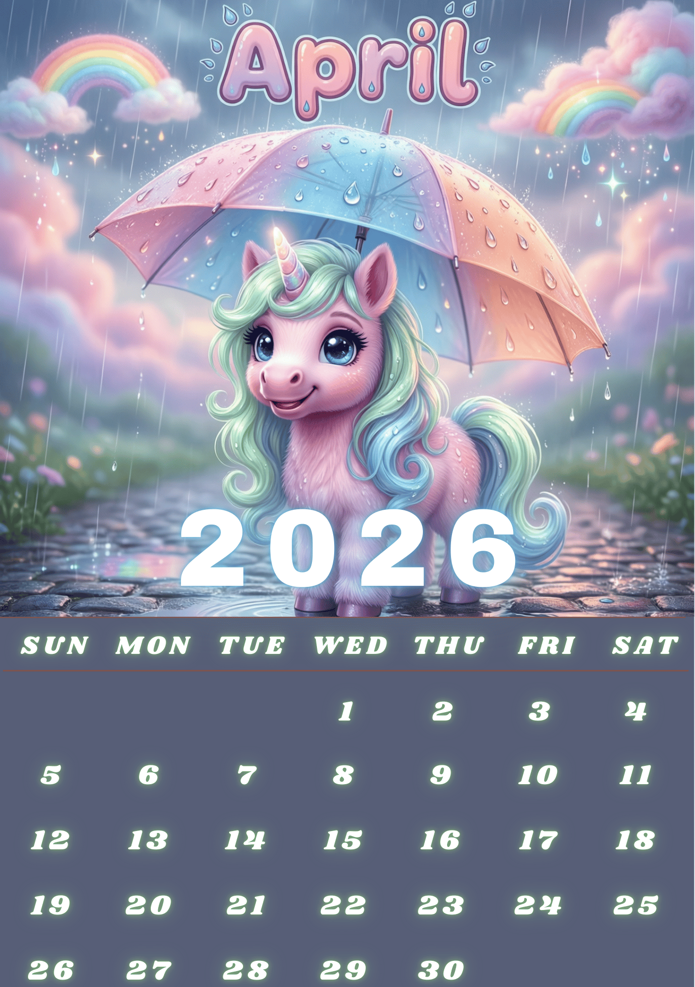 2026 Cute Kawaii Unicorn Monthly Calendar | 13 Pages | A4 Printable ...