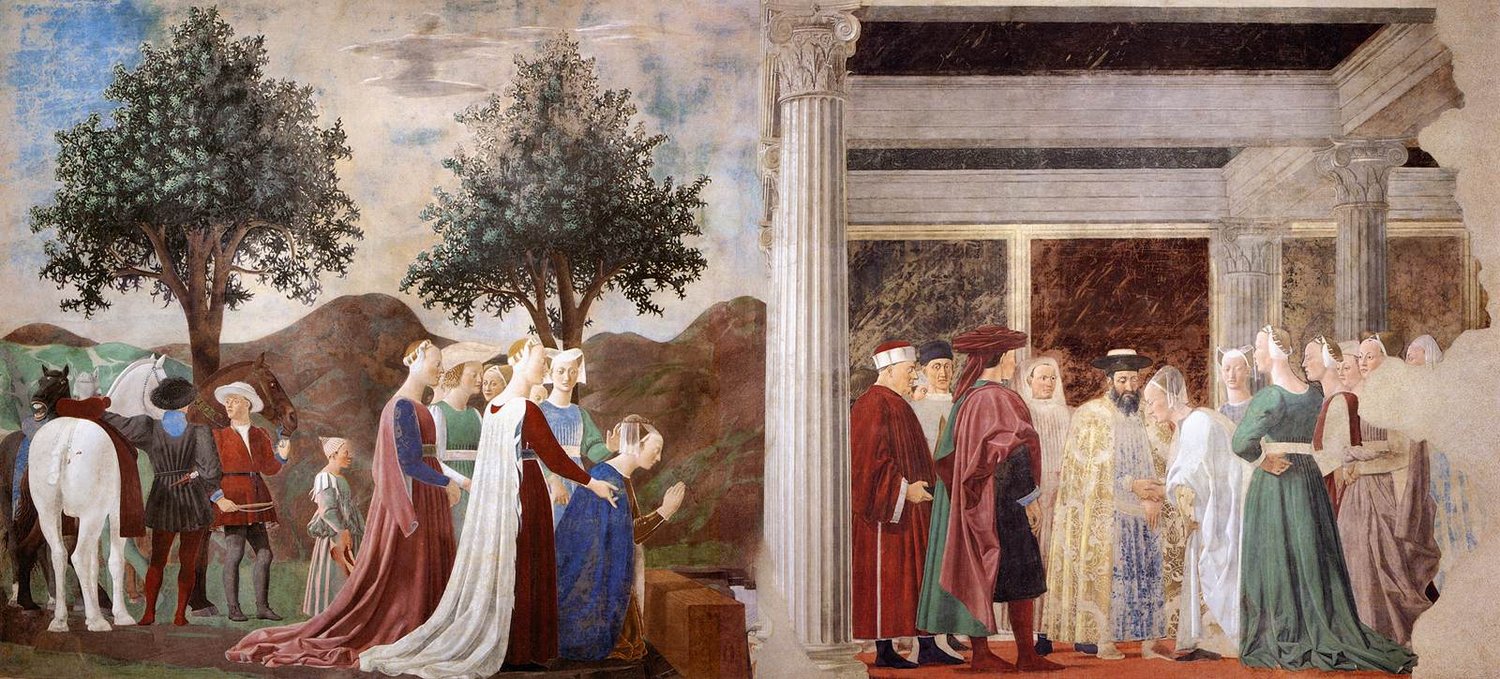 Piero della Francesca - Procession of the Queen of Sheba; Meeting between the Queen of Sheba and King Solomon