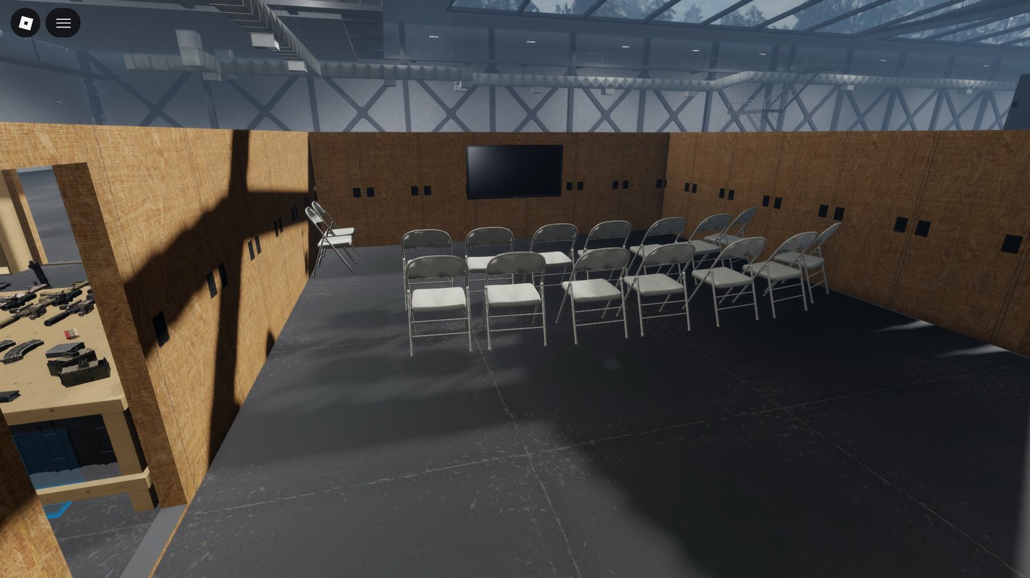Open training zones for shooting exercises in Roblox