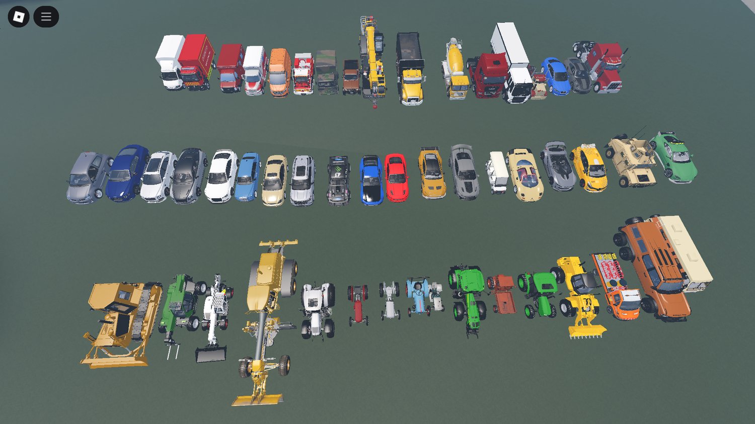 Roblox vehicle mega bundle showing multiple car types