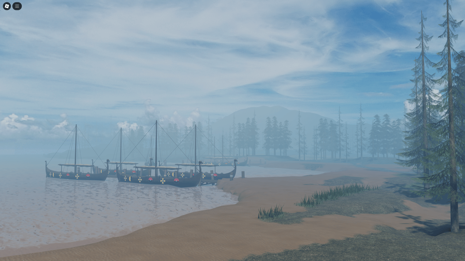 Harbor docks with boats in Viking-themed environment