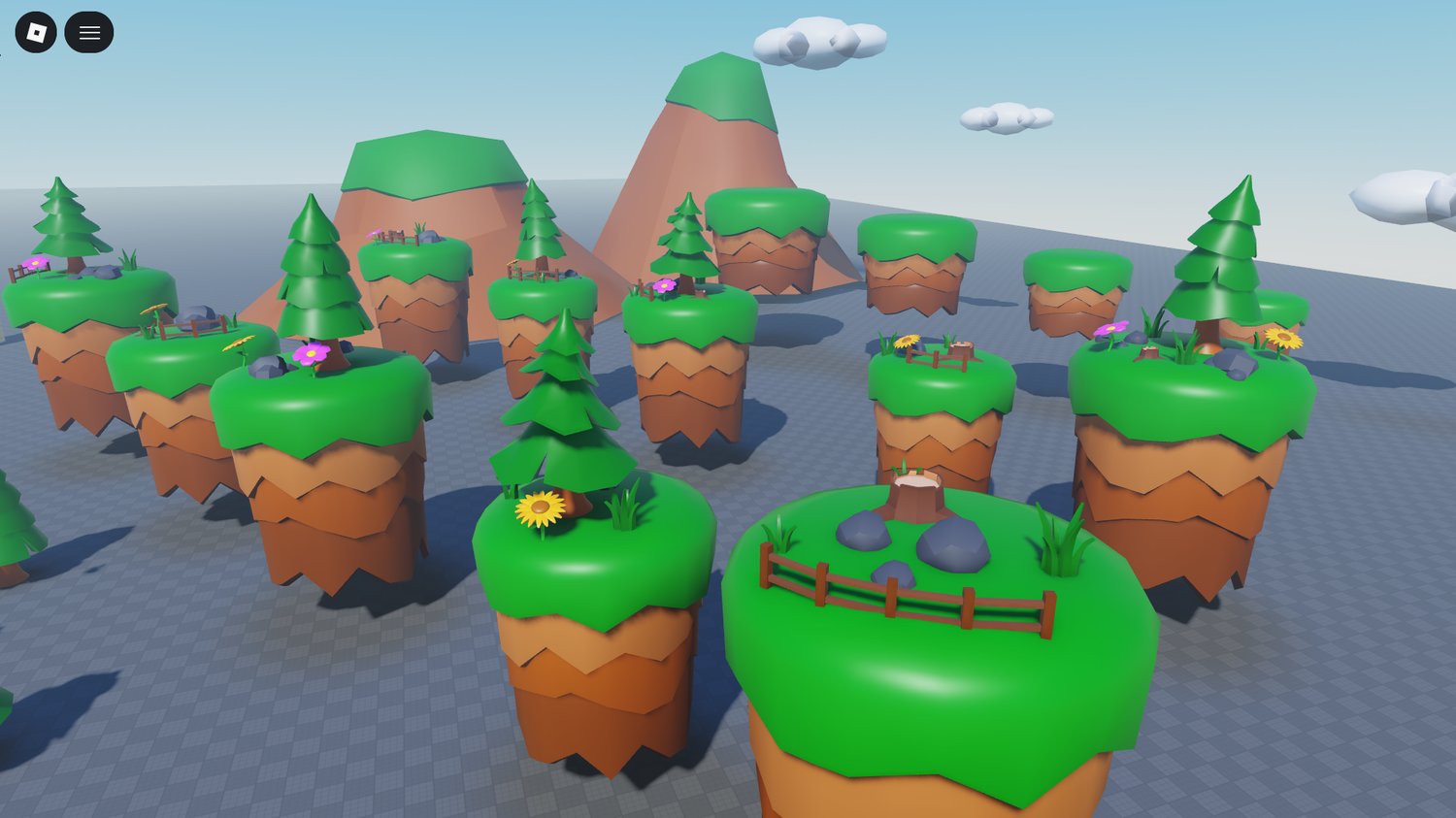 Corn tanks and crops in a Roblox rural environment