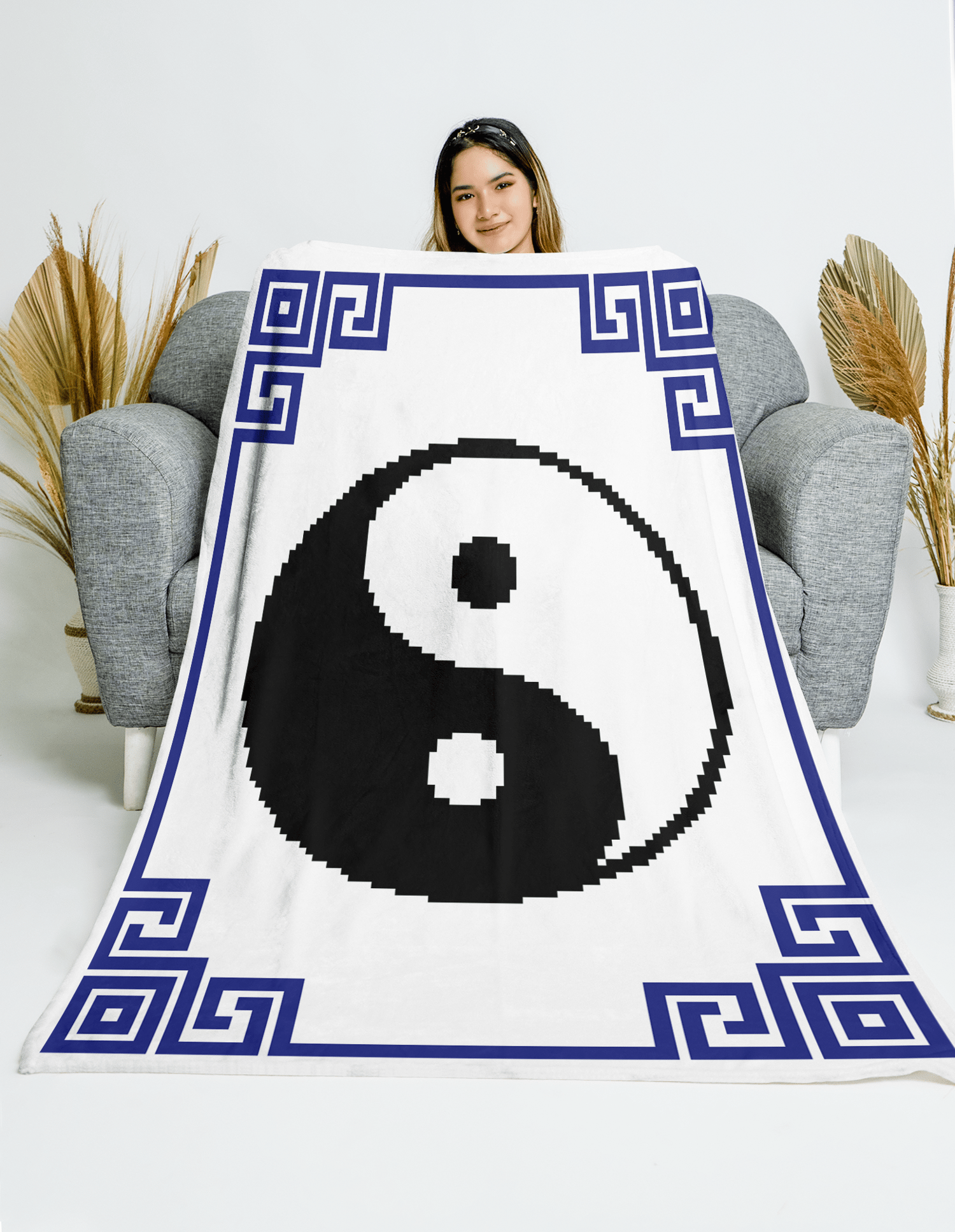 Corner to corner Yin and Yang crochet blanket full blanket view