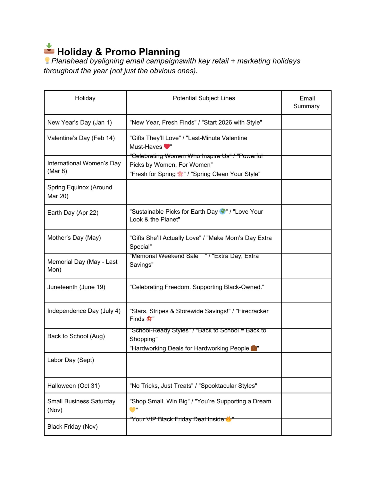30-day ecommerce retail marketing calendar
