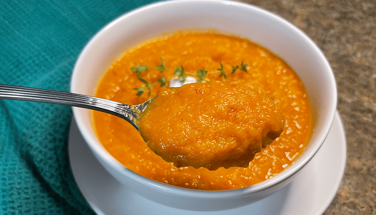 Harissa Carrot Parsnip Soup recipe by Terra Kelly