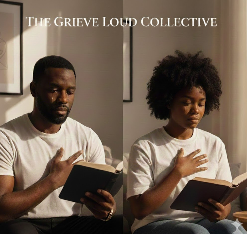 man grieving woman grieving in tee shirt holding grieving heart and reading bible sitting on couch