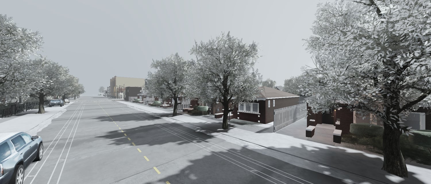 Realistic winter street scene with snow and foggy atmosphere Roblox