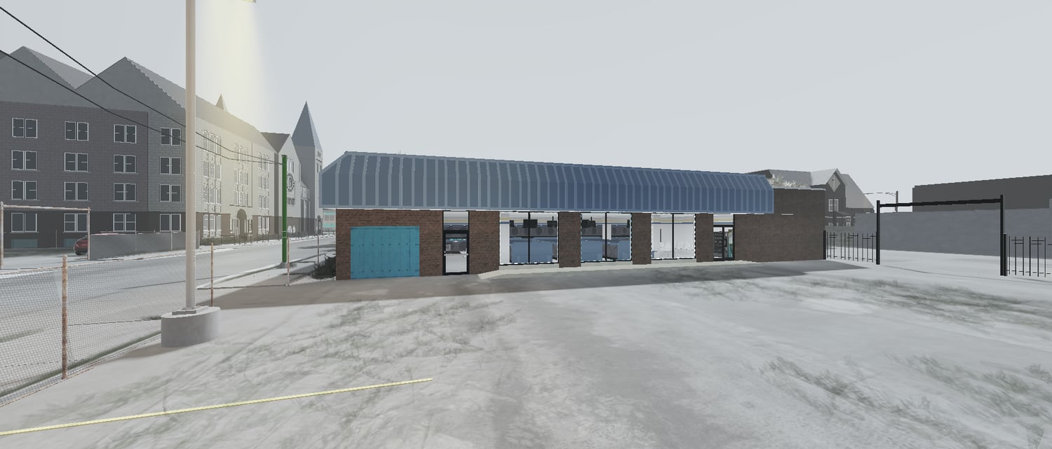 Winter urban neighborhood inspired by Chicago in Roblox map