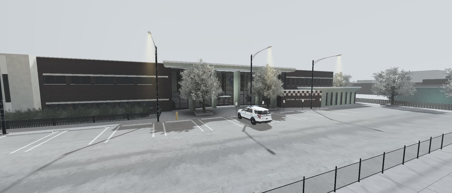 Detailed hood-style city block covered in snow Roblox