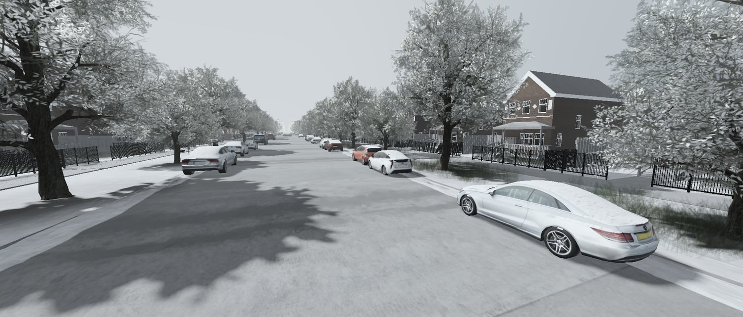 winter street scene with snow and foggy atmosphere Roblox