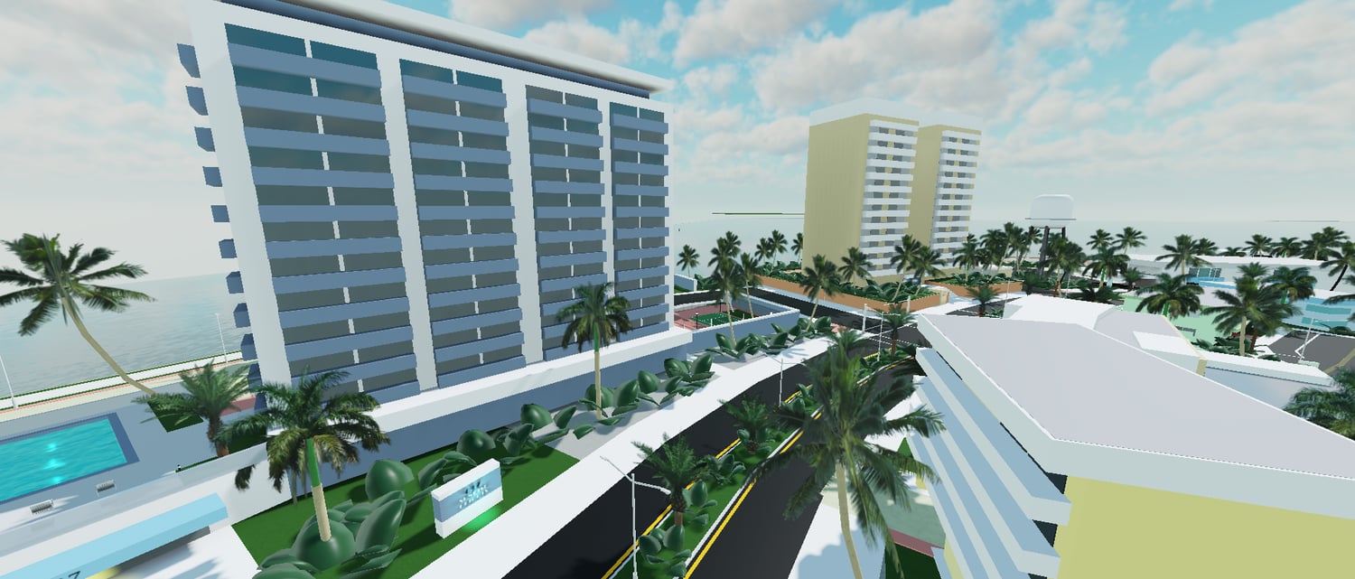 Enterable building exterior in Vice City USA Roblox environment