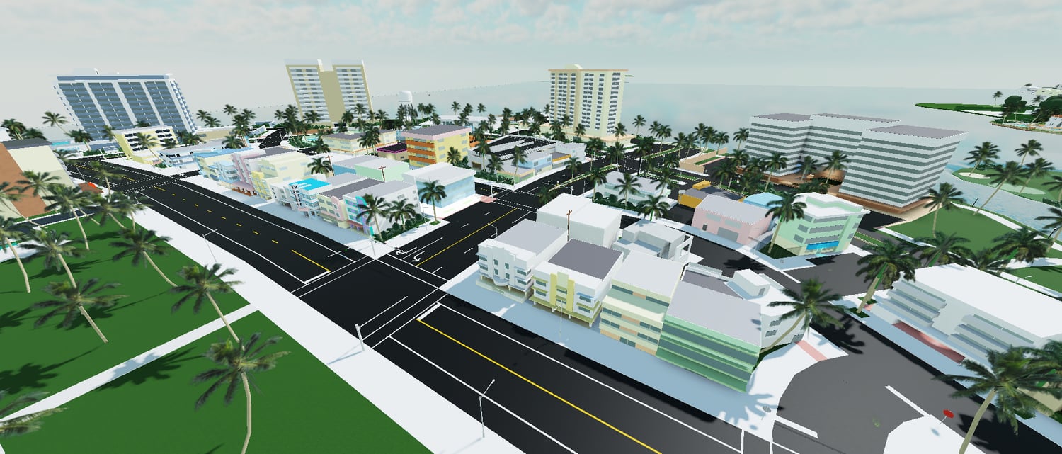 Vice City USA skyline view inside Roblox map