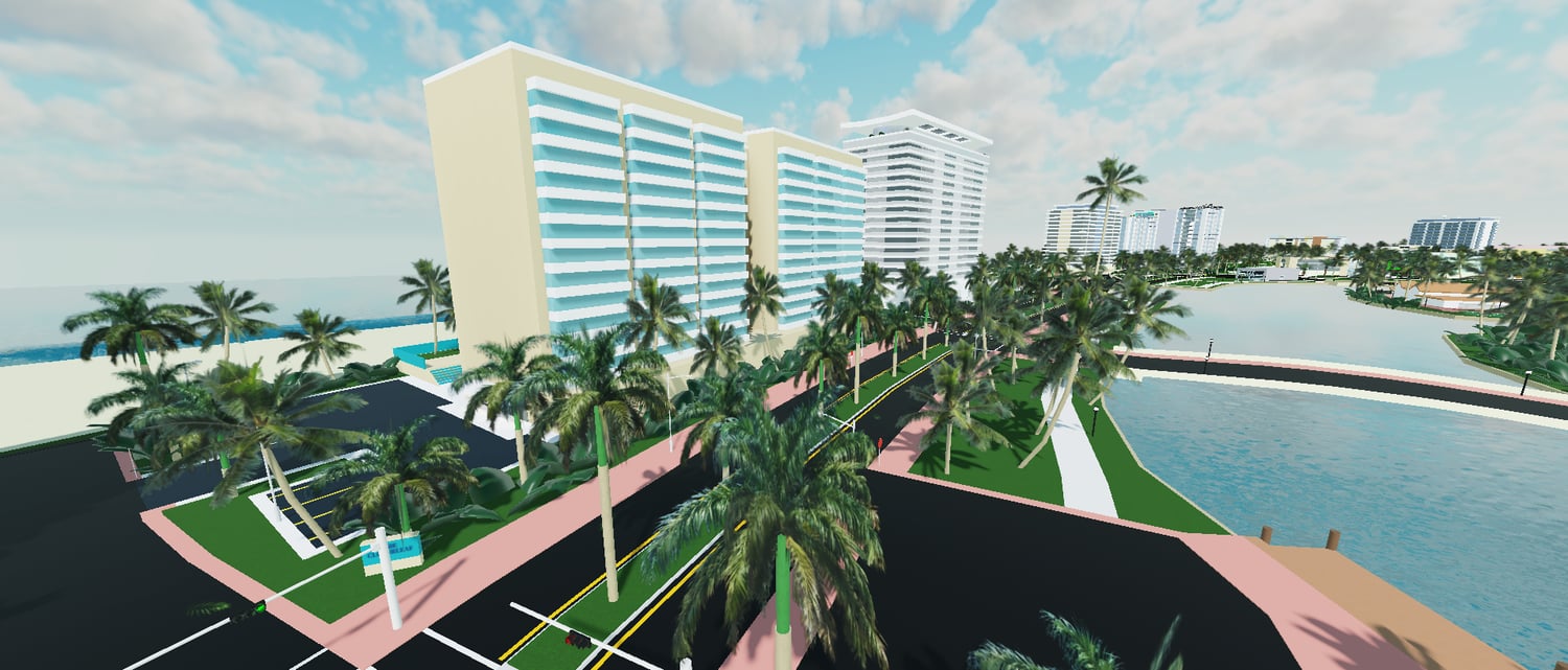 Detailed city block design in Vice City USA Roblox
