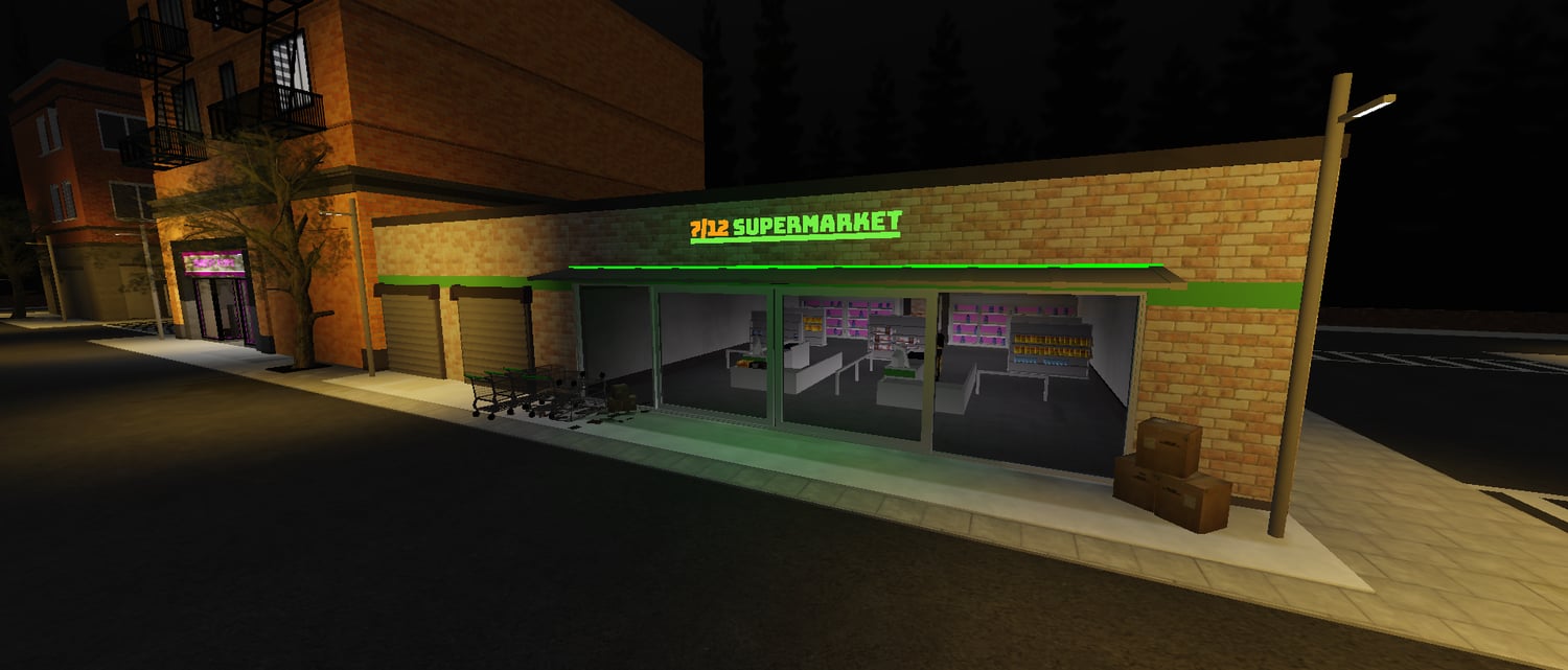 Nighttime American hood street with realistic lighting in Roblox