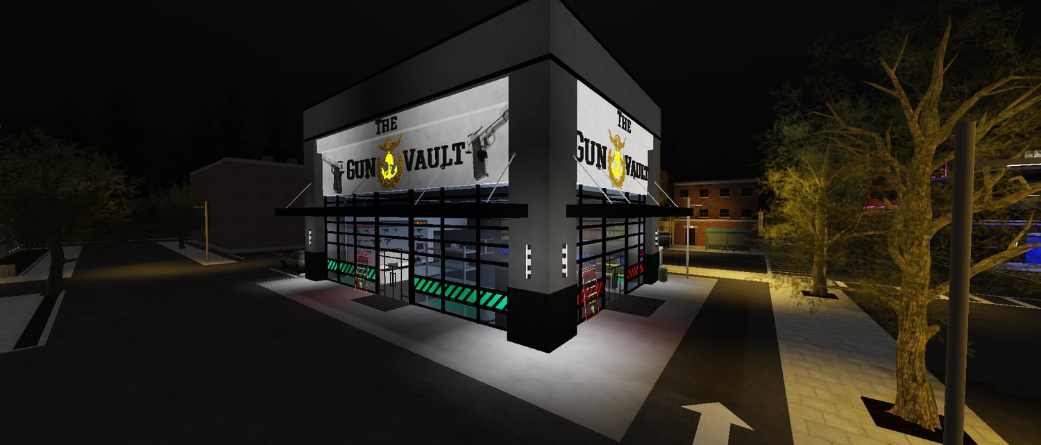 Explorable city block with multiple enterable places Roblox