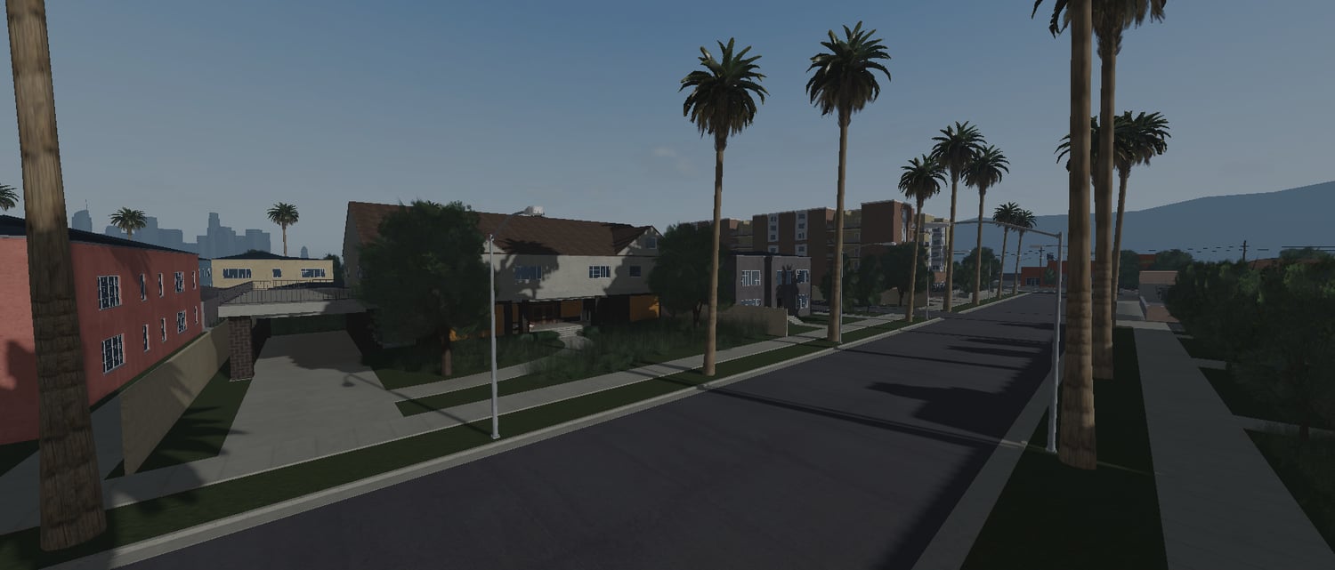 Urban neighborhoods in a large Los Angeles Roblox map