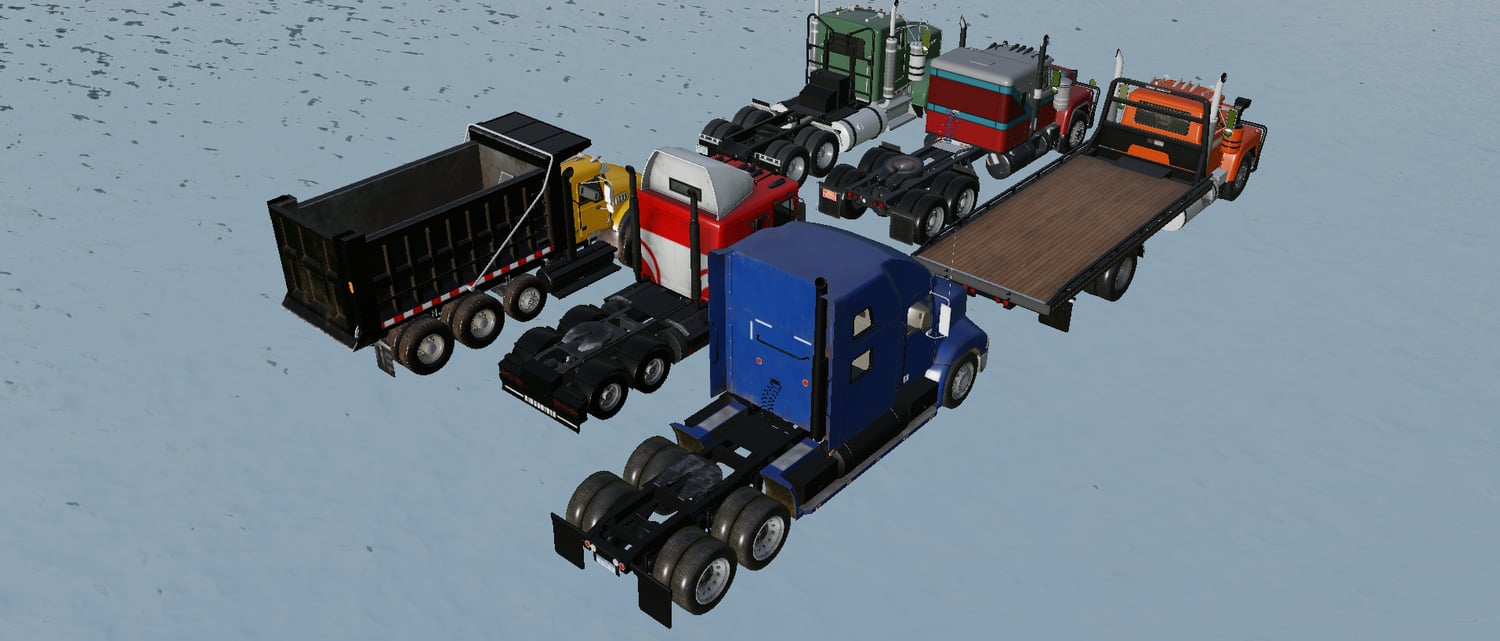 Side profile of driveable Roblox trucks ready for gameplay