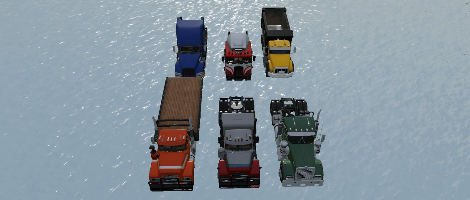 Trucks lined up showing different models in Roblox pack