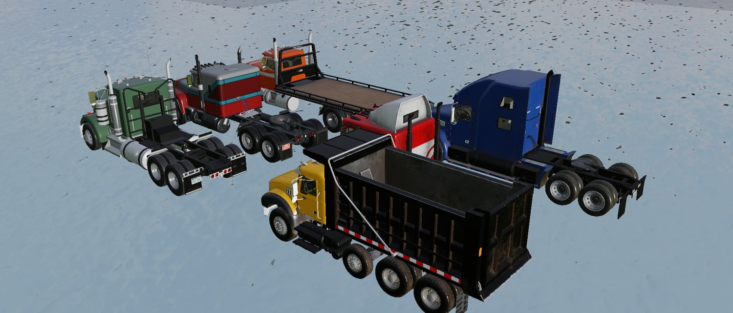 Front view of 6 fully working trucks in Roblox