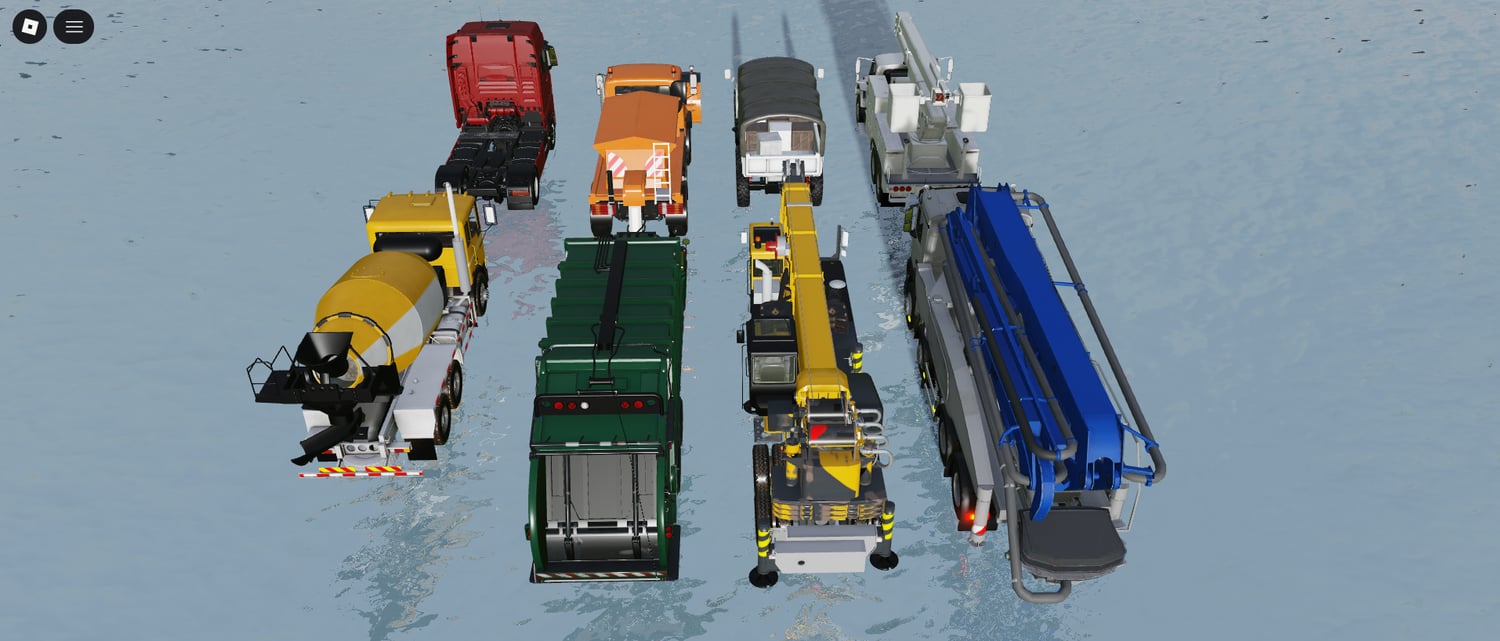 Side profile of functional construction and trash trucks Roblox pack