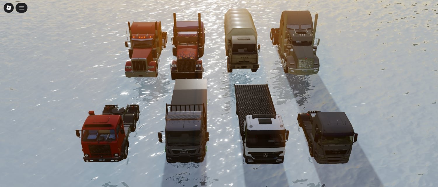 Rear view of trucks lined up in urban area Roblox