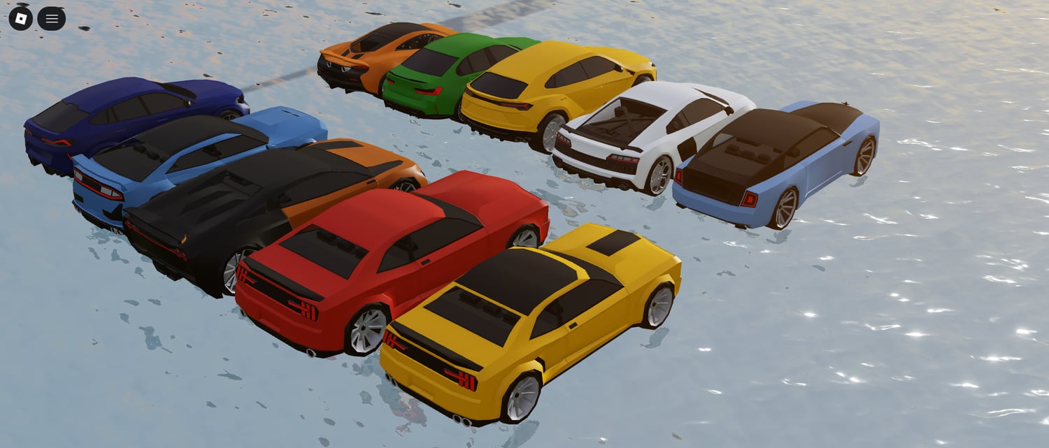 Street-level view of urban environment with cars Roblox