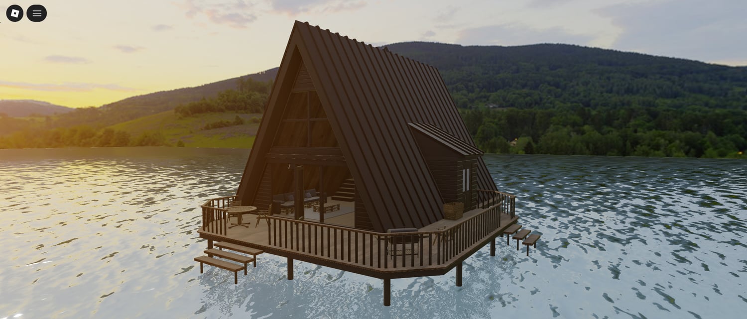 Cozy mountain home exterior in Roblox environment