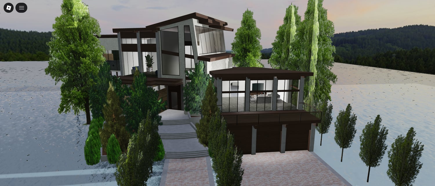 Front view of a luxury mansion in Roblox