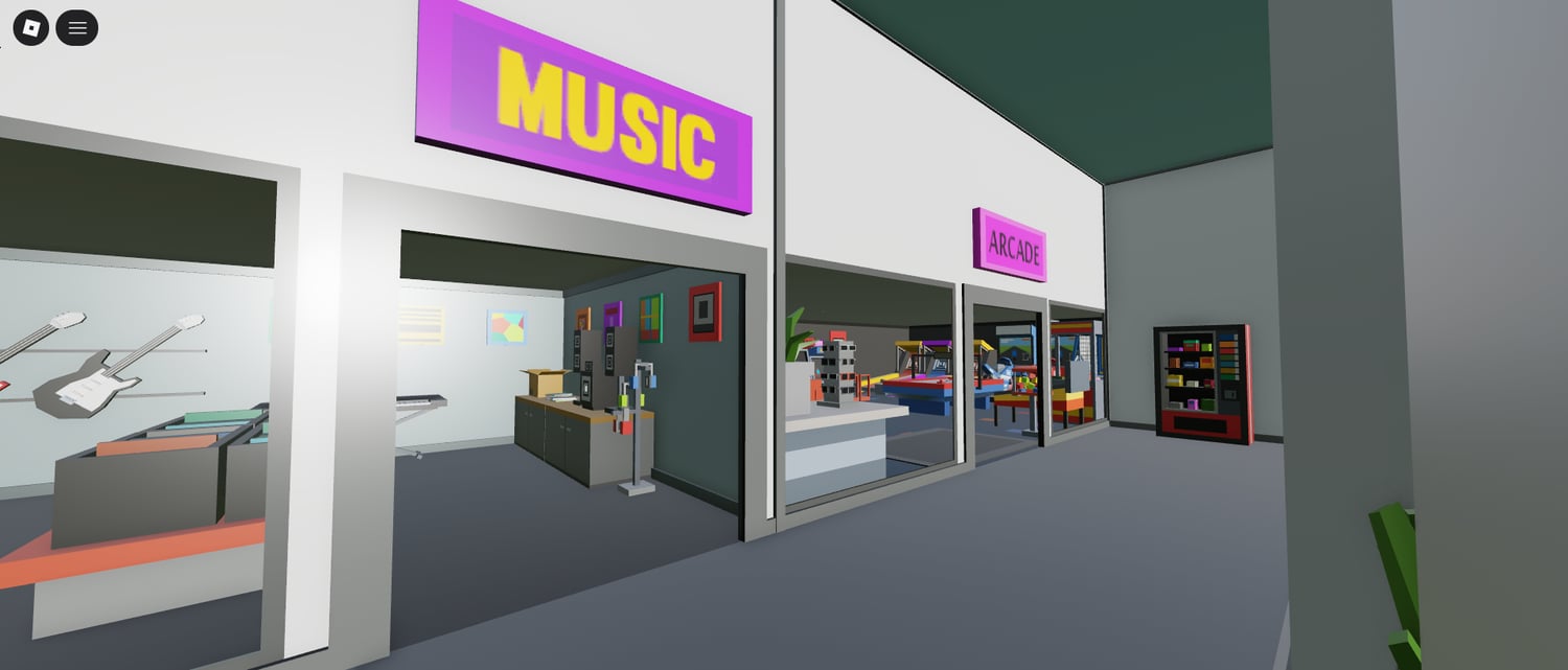 Interior hallways with various retail stores Roblox