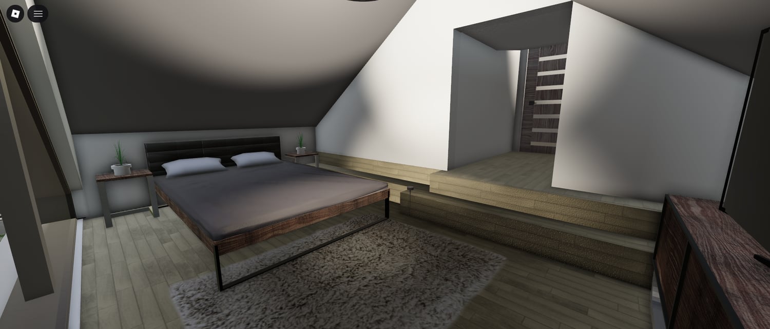 Wide-angle view of modern and elegant Roblox house
