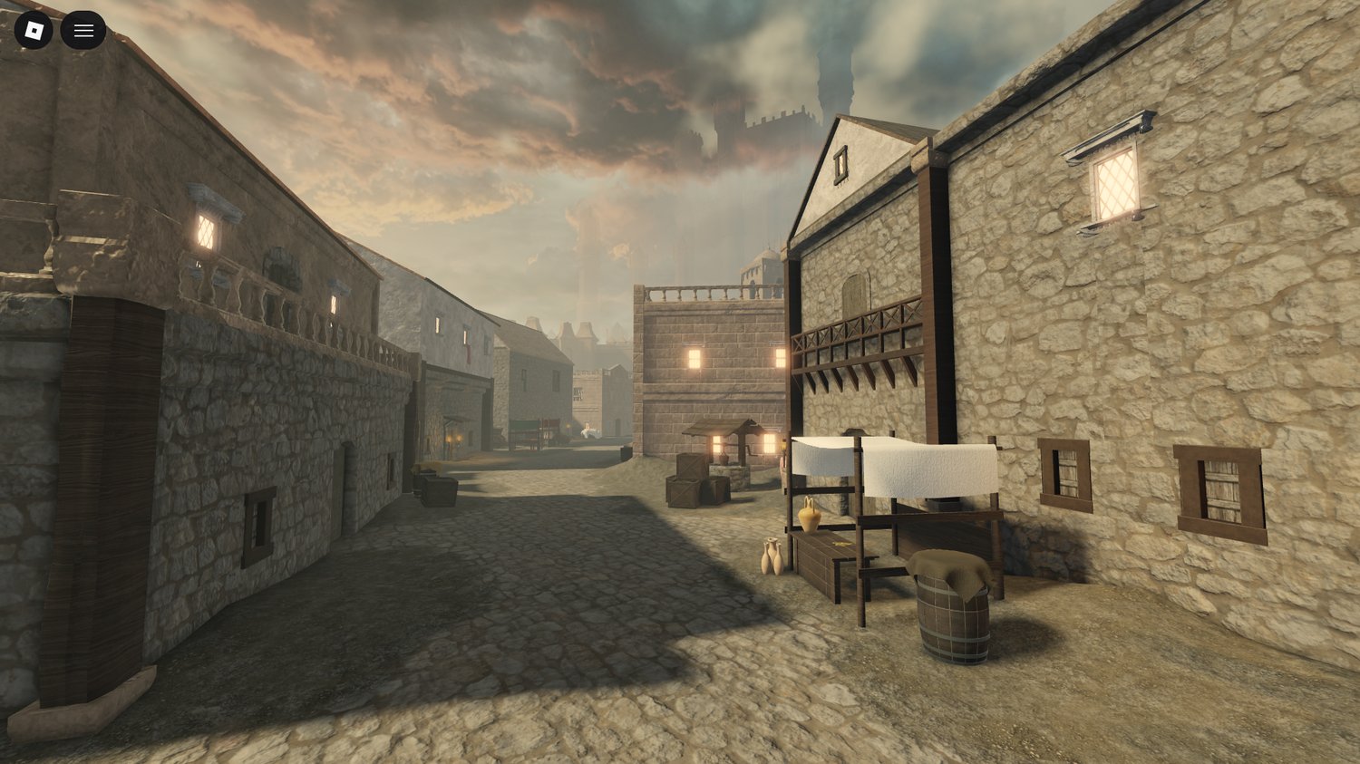 Roblox castle and village scene perfect for roleplay
