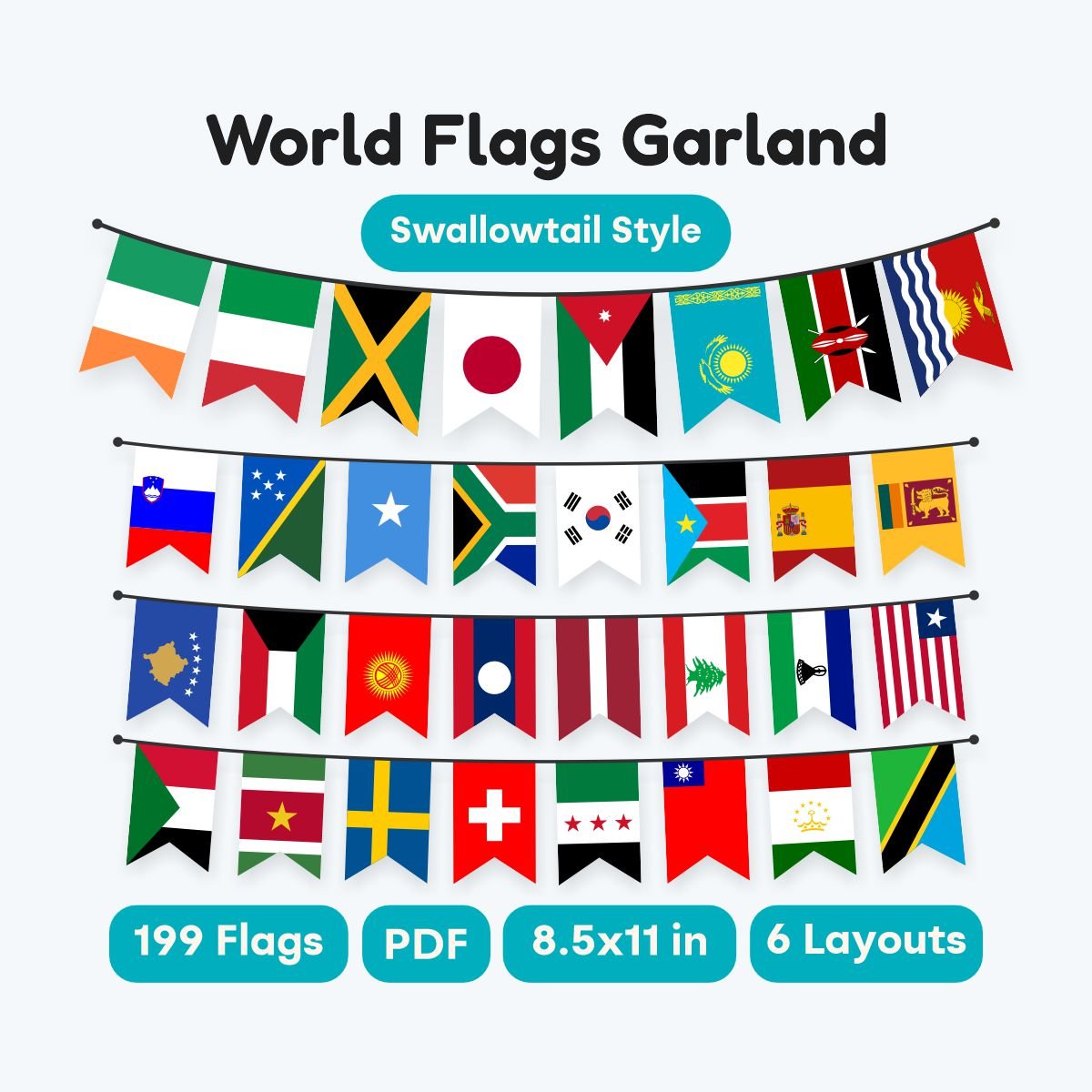 Geography Classroom Decor World Flags Swallowtail - fizzia.store