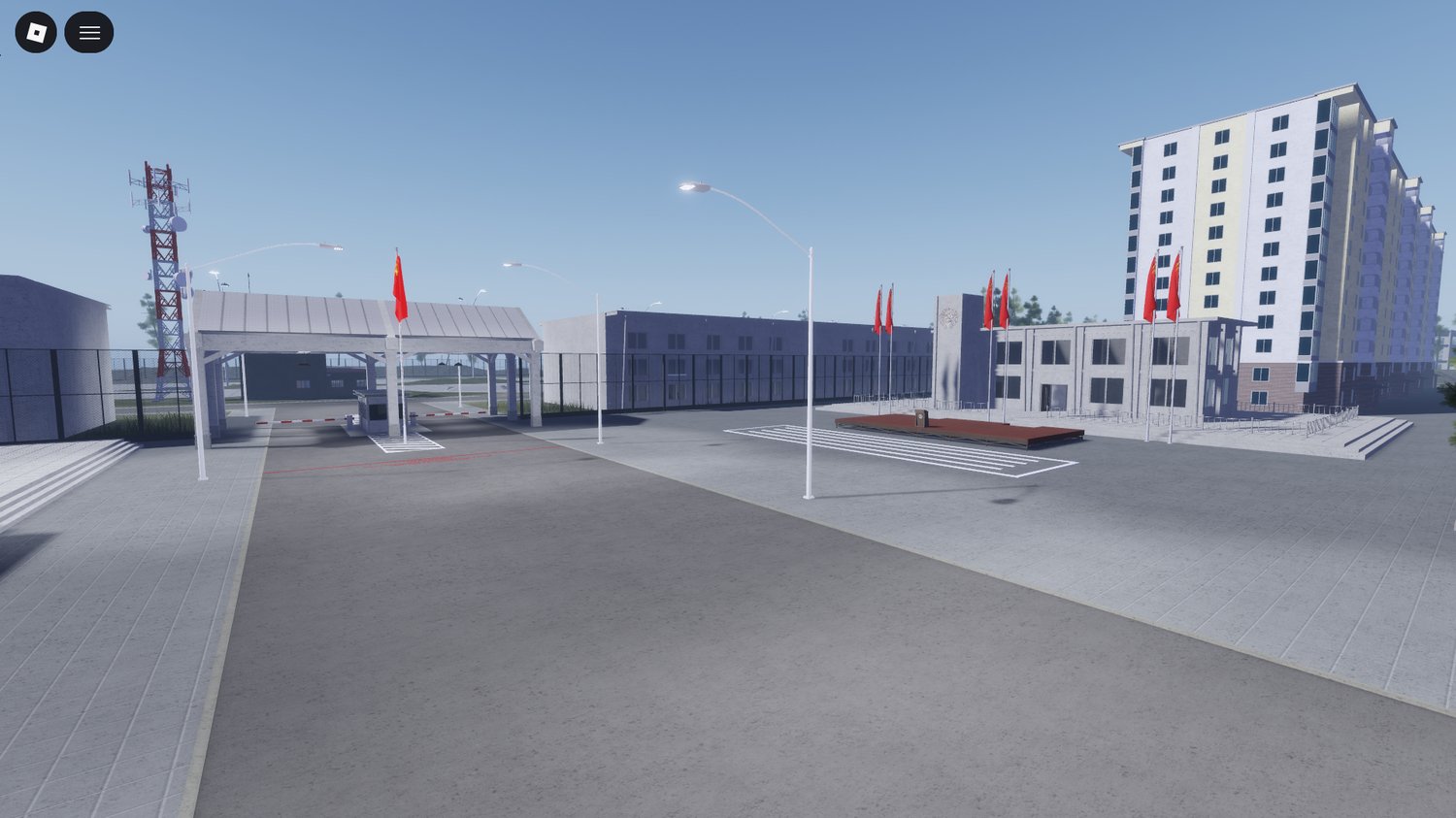 Inspection-focused street layout in Roblox USSR town