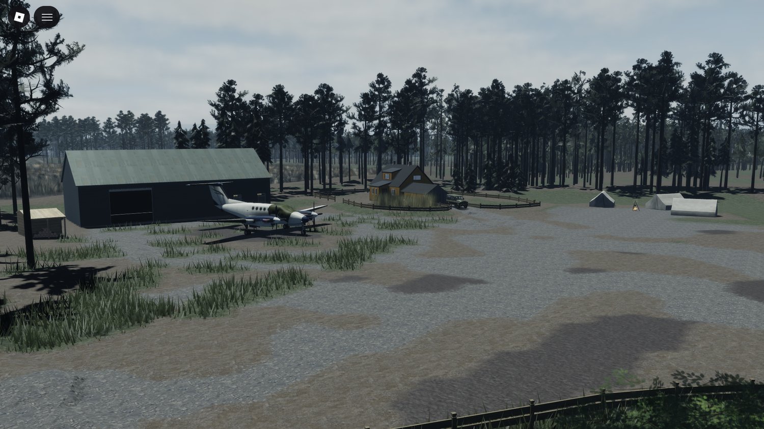 Wide view of combat zones and terrain Roblox