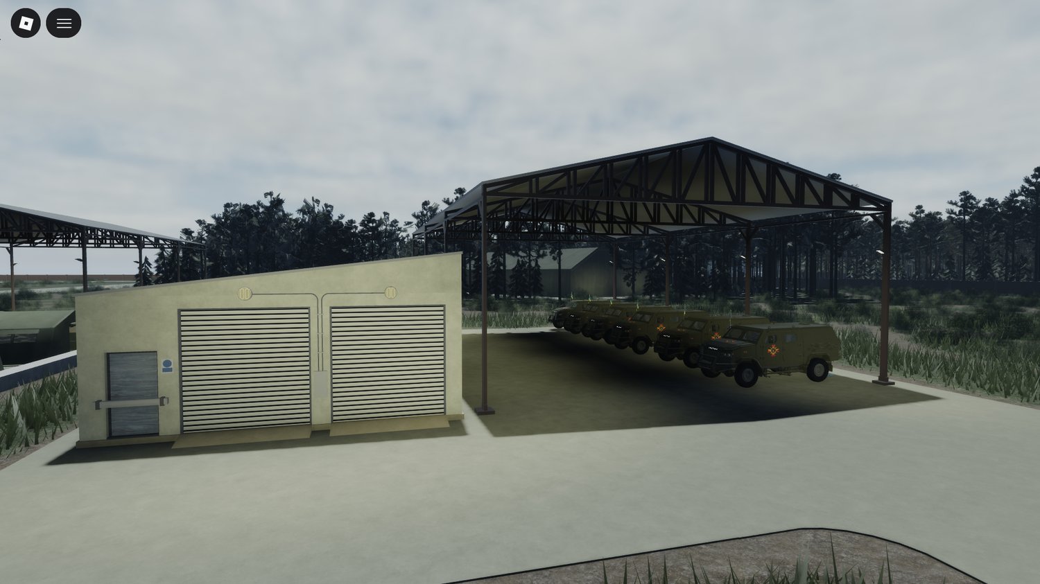 Airport runway and control buildings in battle map Roblox