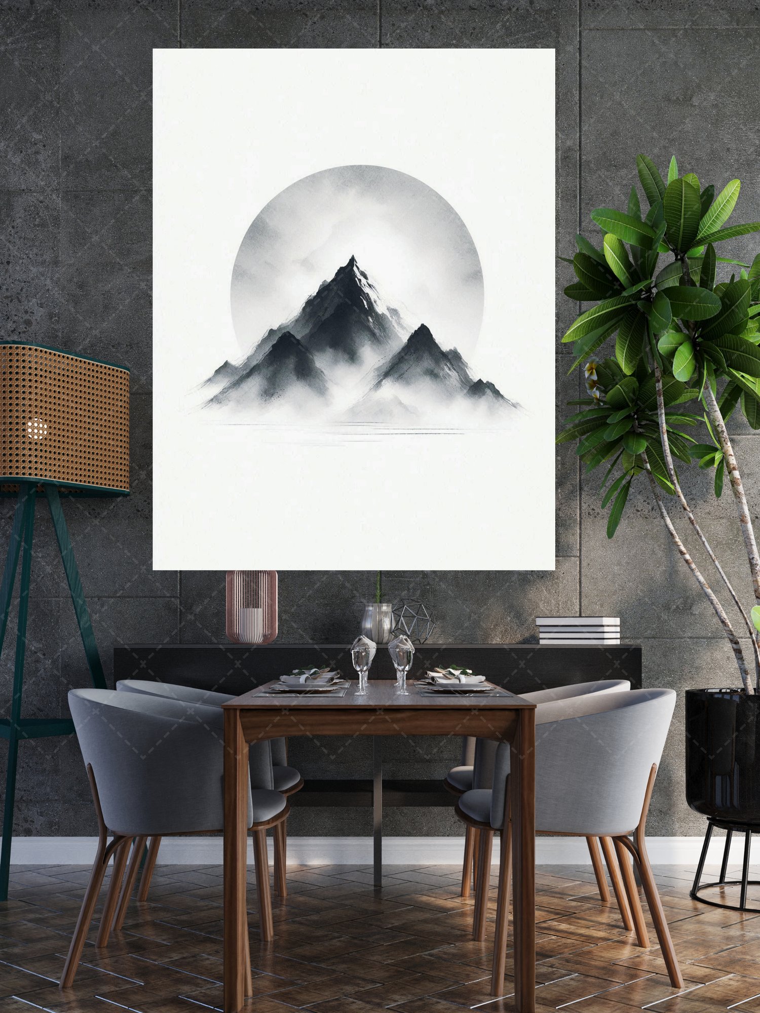 minimalist mountain canvas print,  mist landscape art print,  gray ink canvas print,  scandinavian wallart decor,  modern landscape poster,  mountain silhouette wall art,  zen wall art canvas print,  nordic home decor,  misty nature art,  neutral art post