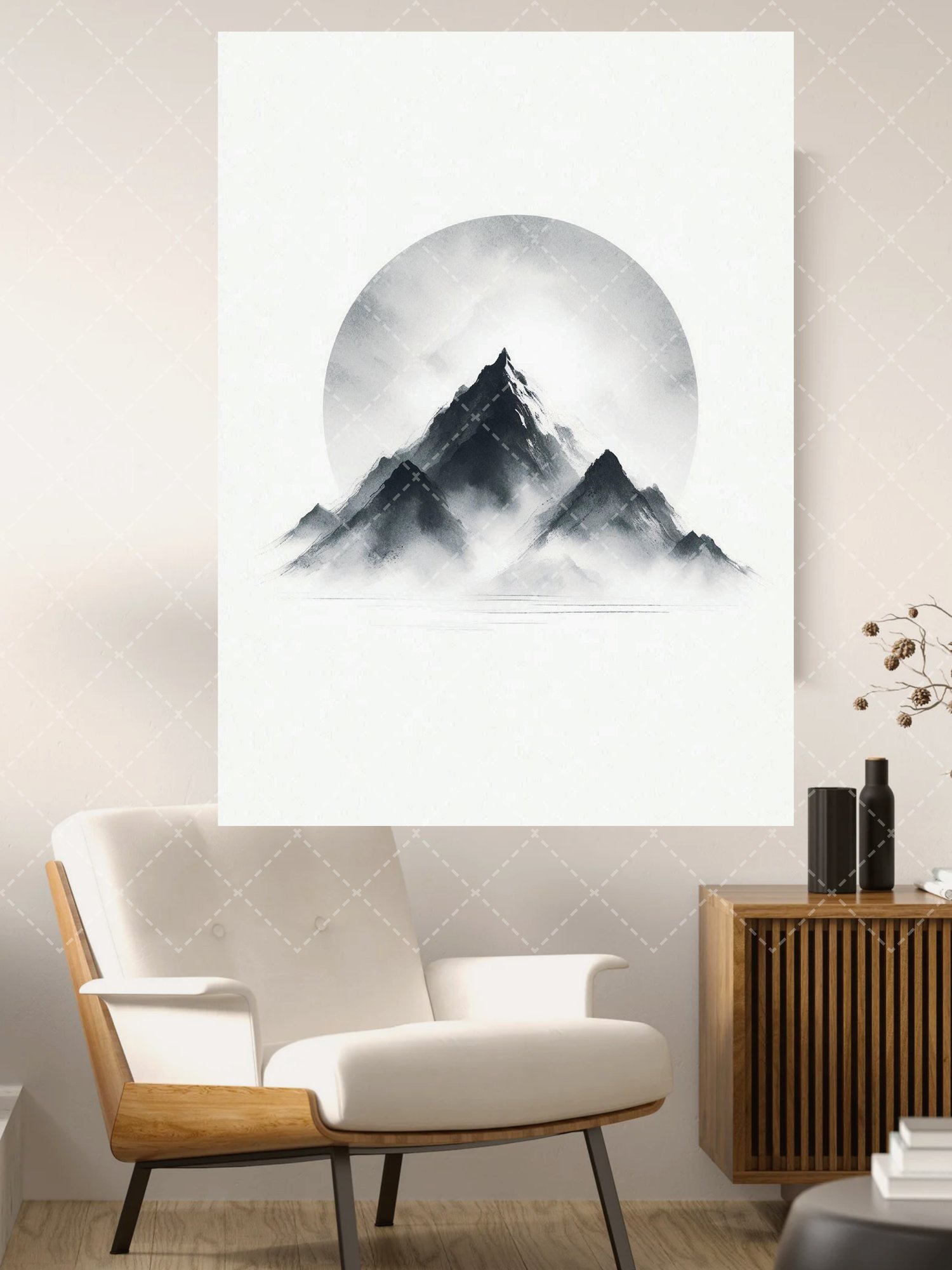 minimalist mountain canvas print,  mist landscape art print,  gray ink canvas print,  scandinavian wallart decor,  modern landscape poster,  mountain silhouette wall art,  zen wall art canvas print,  nordic home decor,  misty nature art,  neutral art post