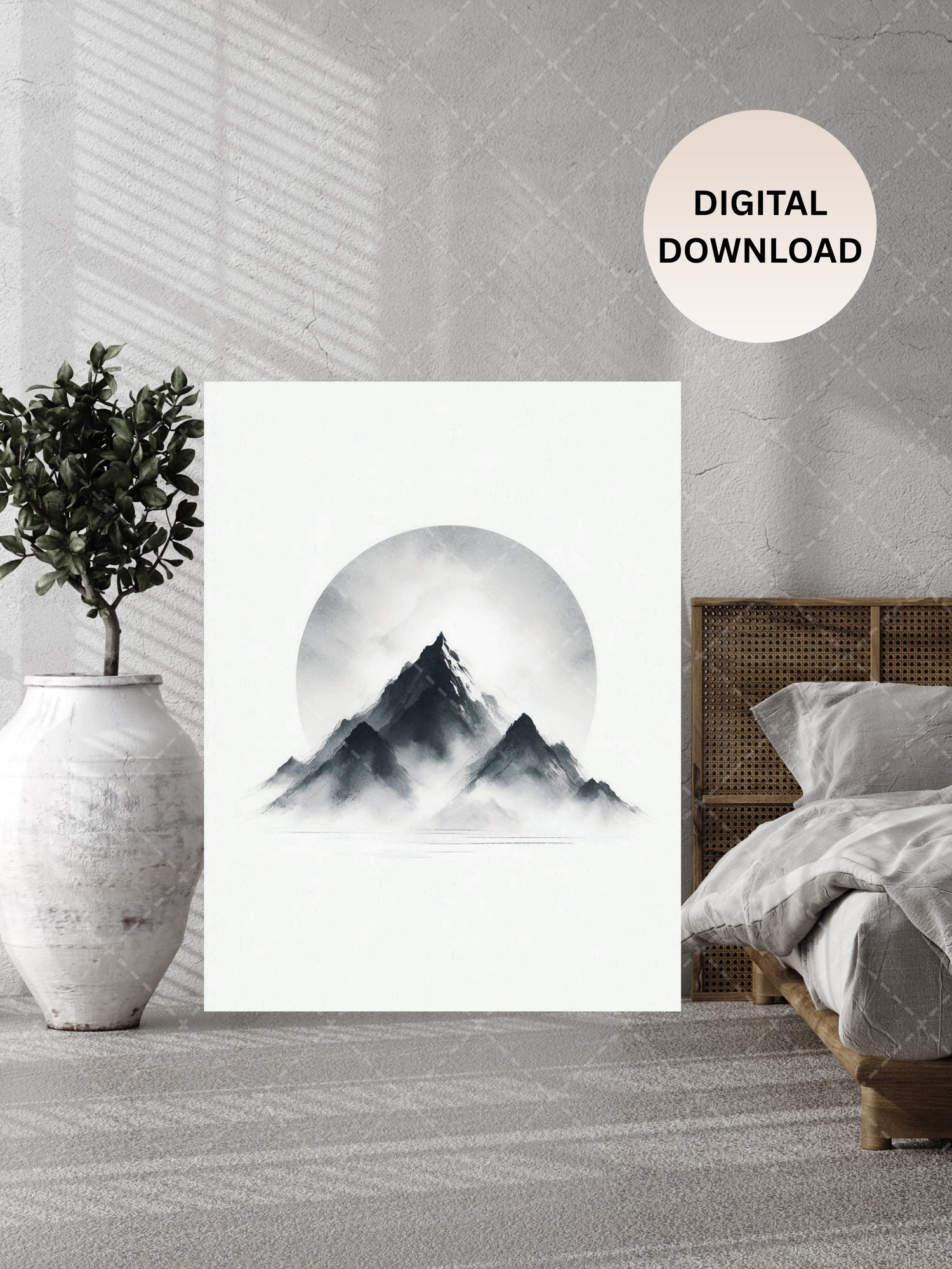 minimalist mountain canvas print,  mist landscape art print,  gray ink canvas print,  scandinavian wallart decor,  modern landscape poster,  mountain silhouette wall art,  zen wall art canvas print,  nordic home decor,  misty nature art,  neutral art post
