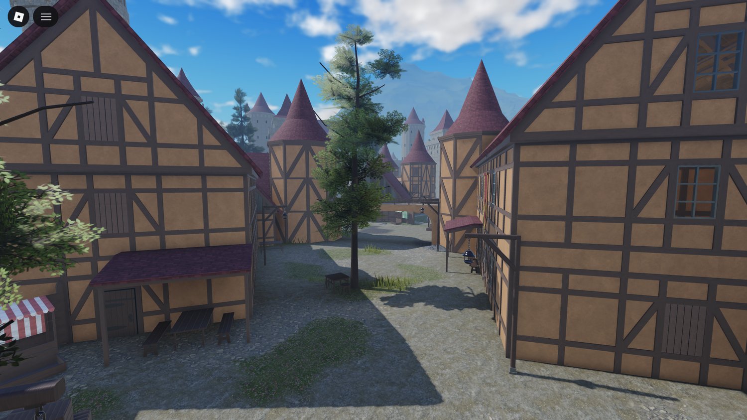 Detailed medieval architecture across city map Roblox