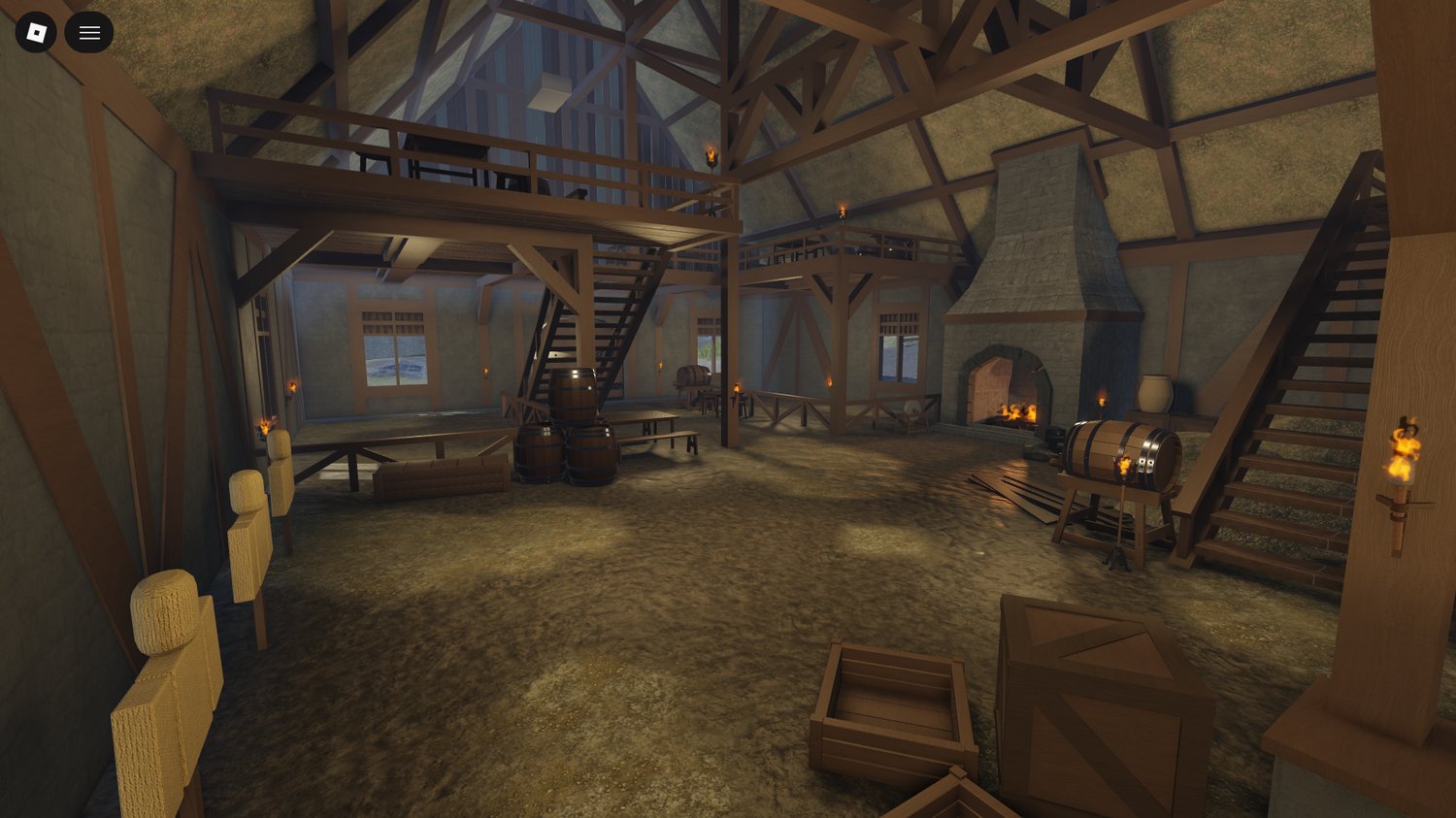 Wide view of village and castle layout Roblox