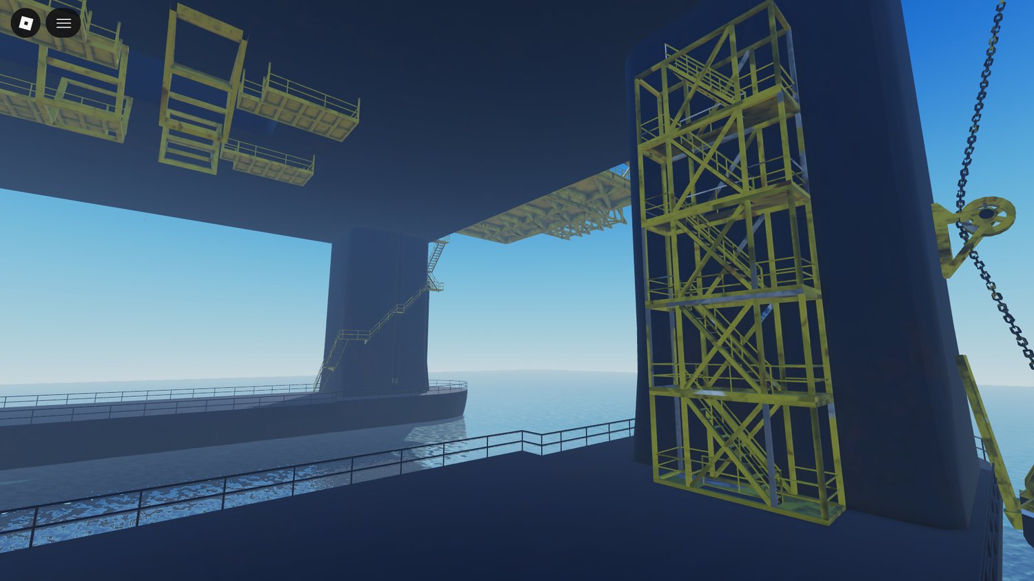 Detailed pipelines and machinery on Roblox oil rig