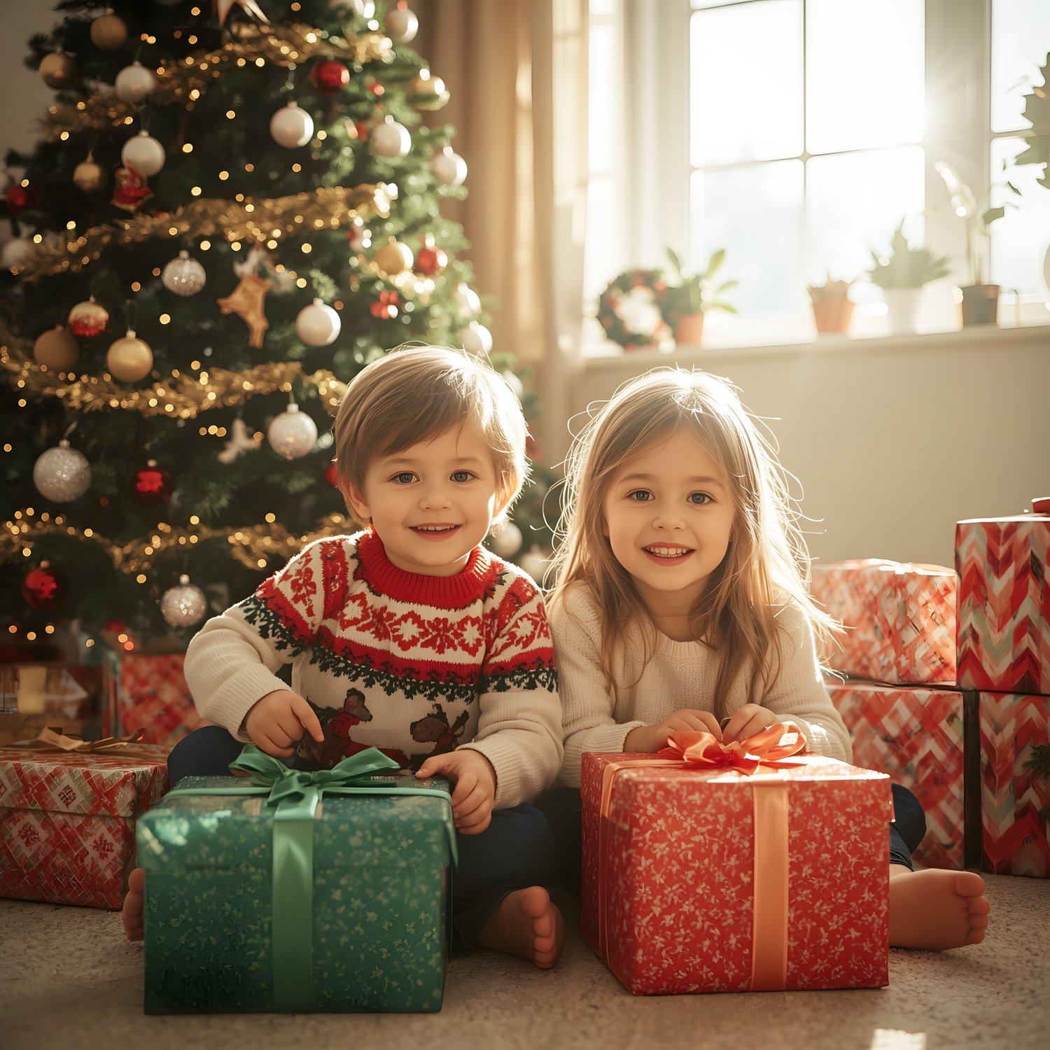 Kids opening their Christmas Gift