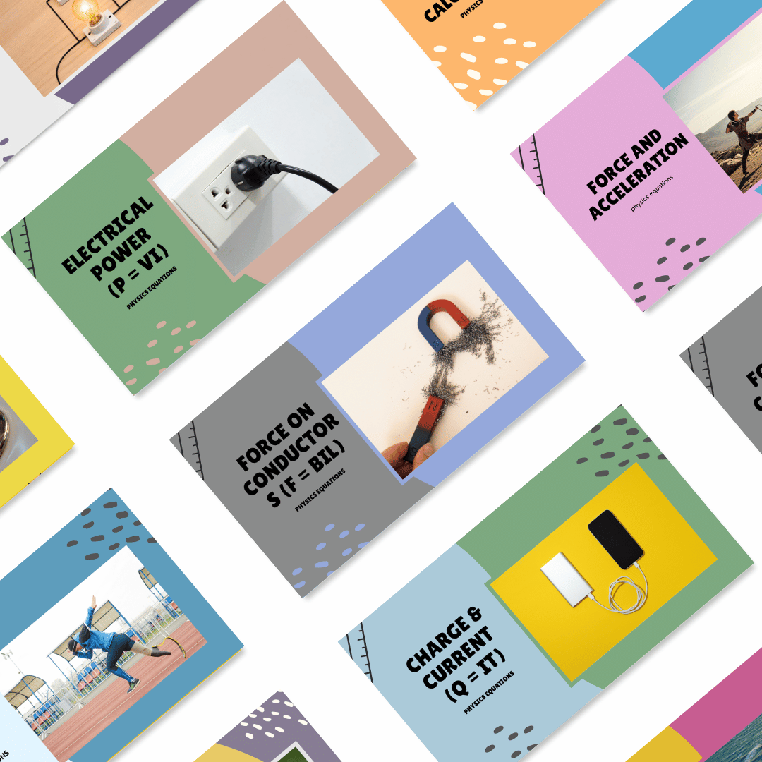 GCSE Physics calculations presentation covers showing multiple equation topics, designed as calculation-focused lesson slides for secondary physics teaching.