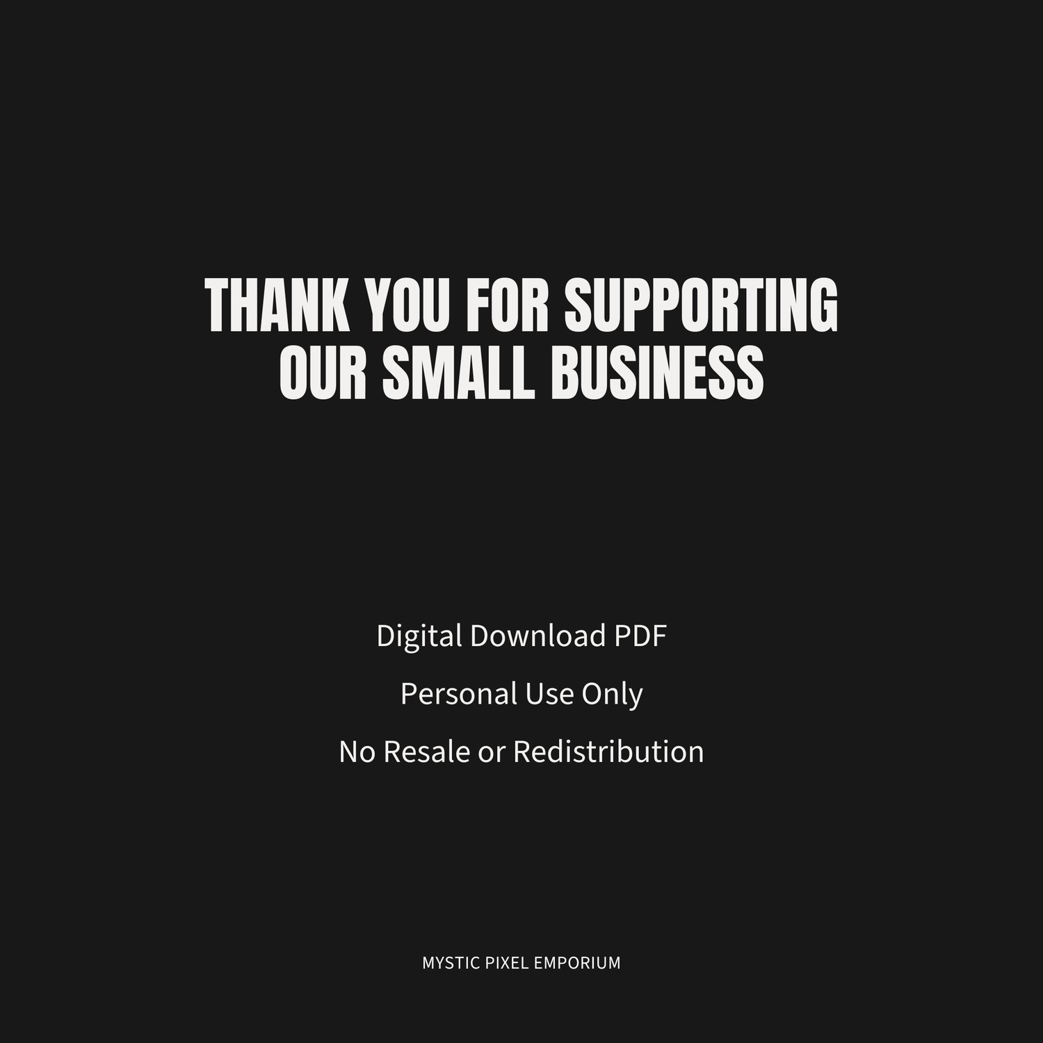 Thank-you/terms slide stating digital download PDF, personal use only, and no resale or redistribution