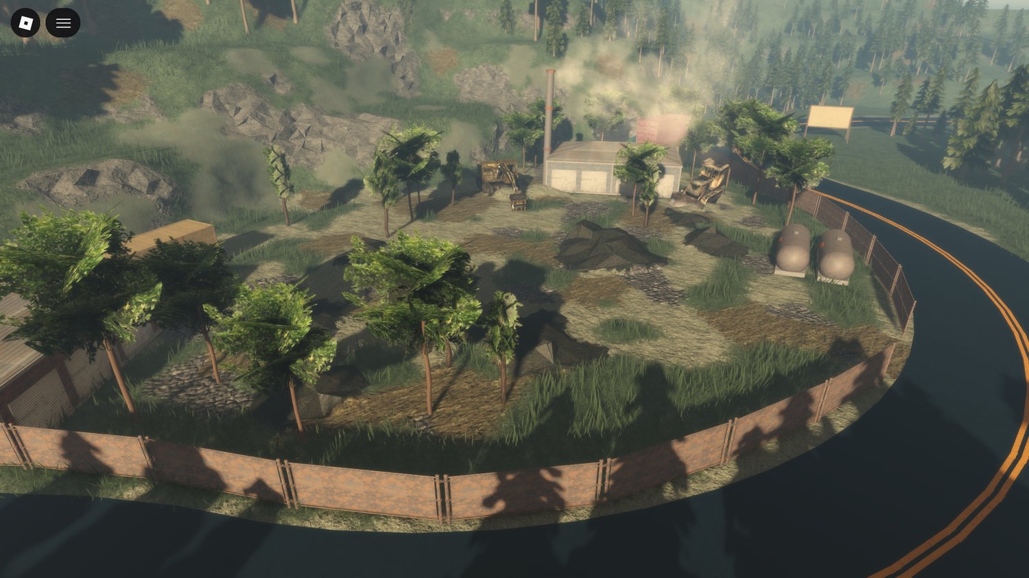 Scenic river and countryside in Roblox map
