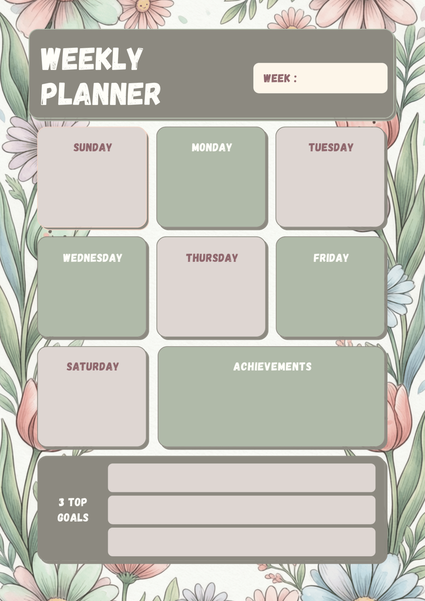 Weekly Bloom Chart Bloom & Plan – A Floral Border Annual, Monthly, Weekly & Daily Planner ...