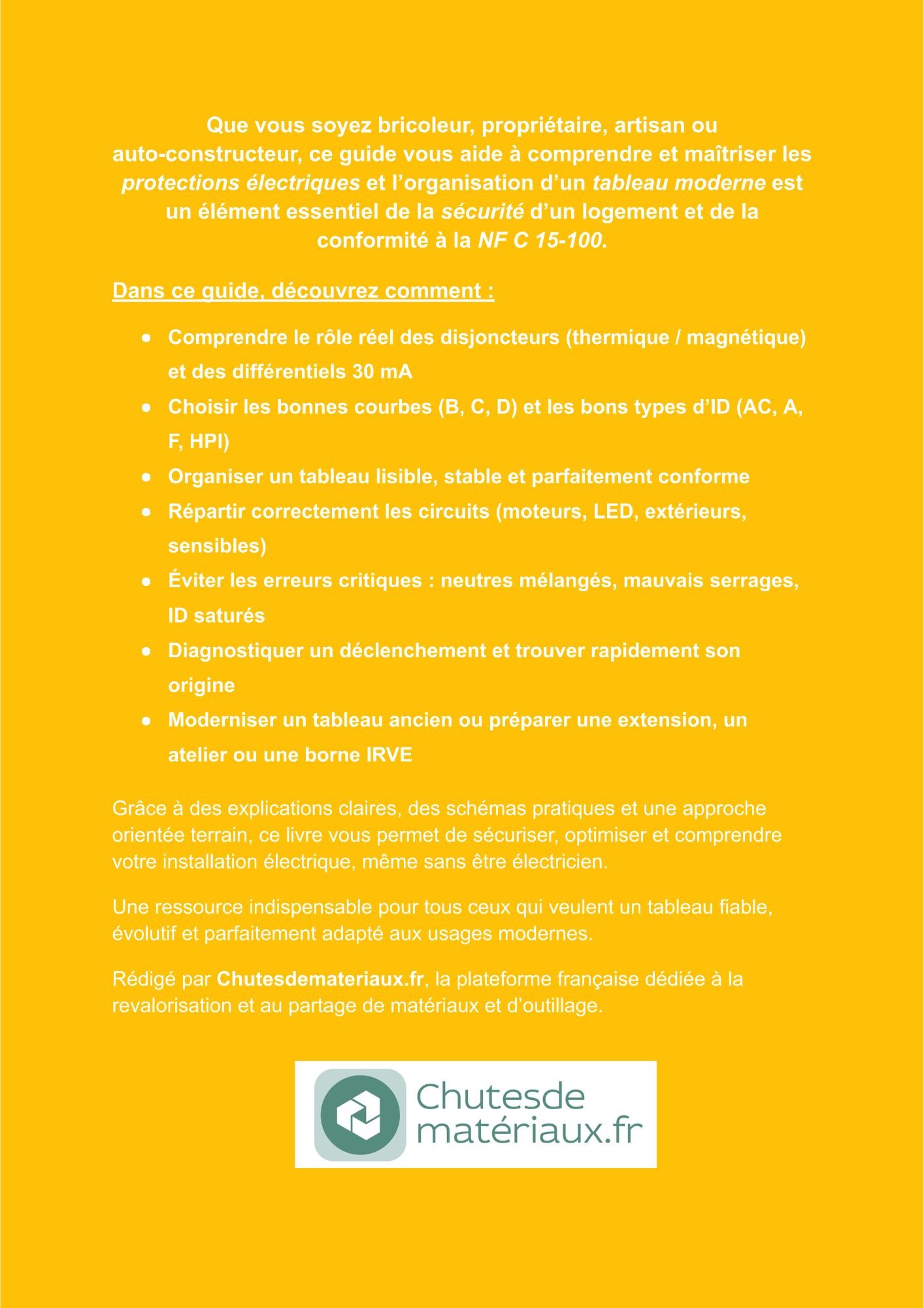Présentation du guide expliquant le rôle des disjoncteurs, des différentiels et l’organisation d’un tableau électrique moderne conforme à la NFC 15-100.