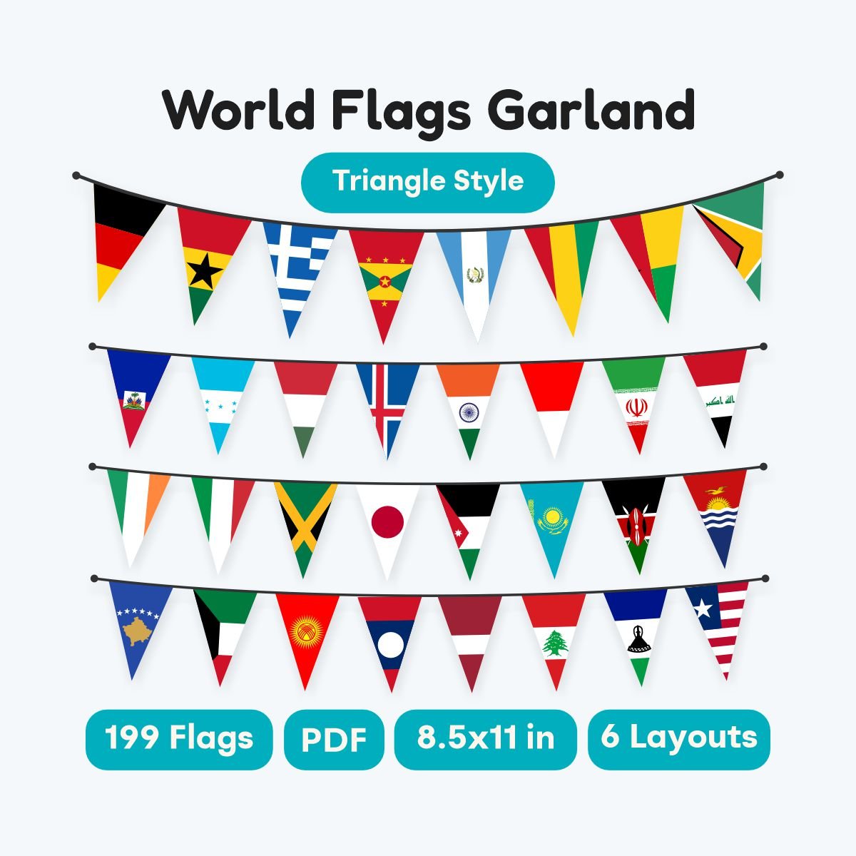 Classroom World Flags Triangle Bunting PDF - fizzia.store