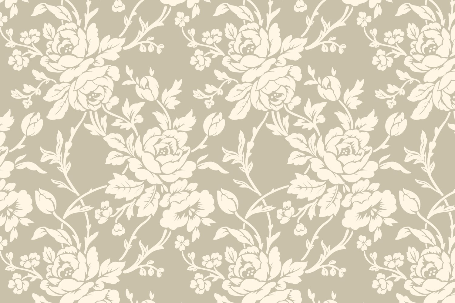 Vintage cream and tan illustrated rose pattern