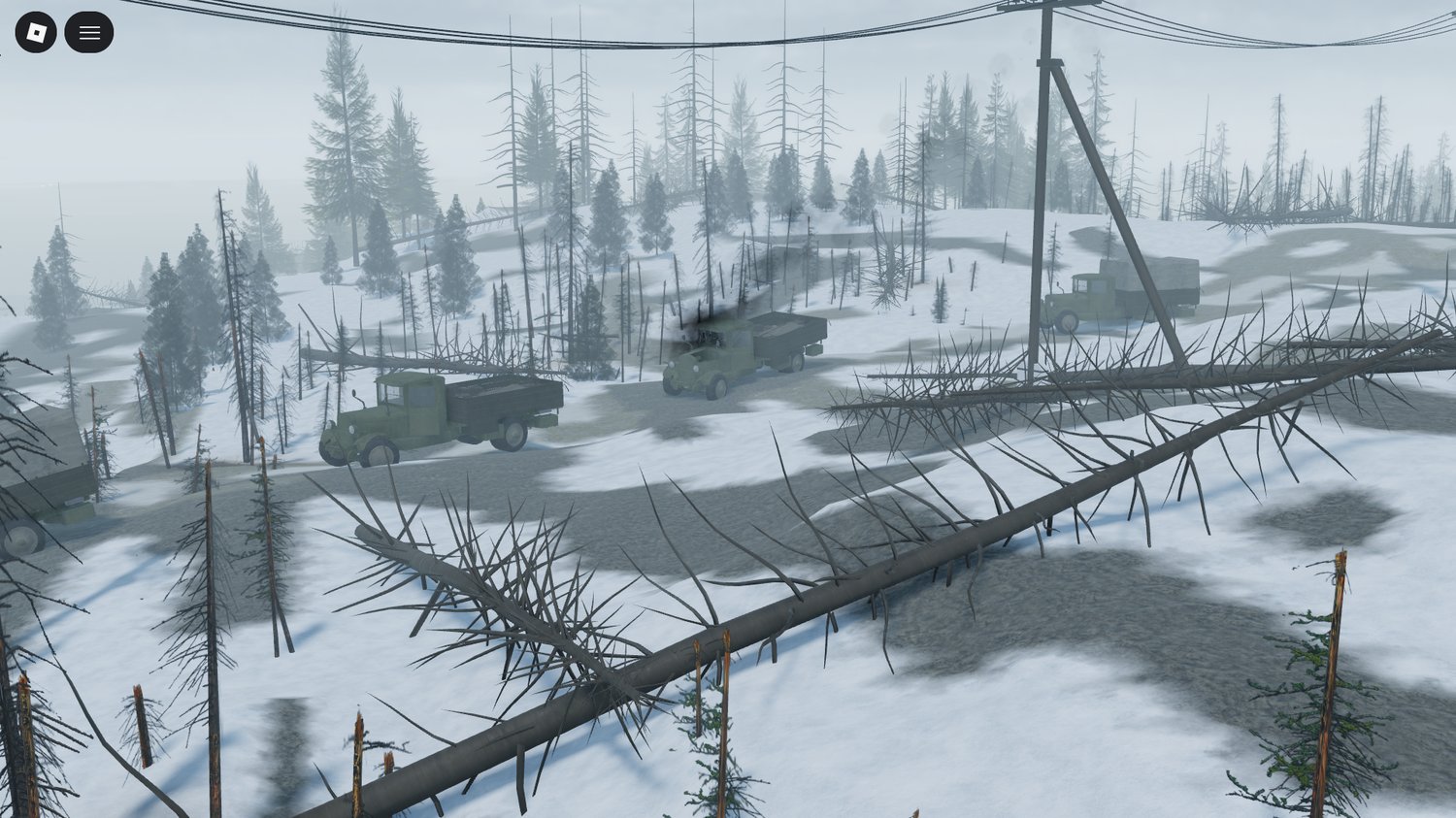 Destroyed vehicles and war debris in Roblox WW2 map